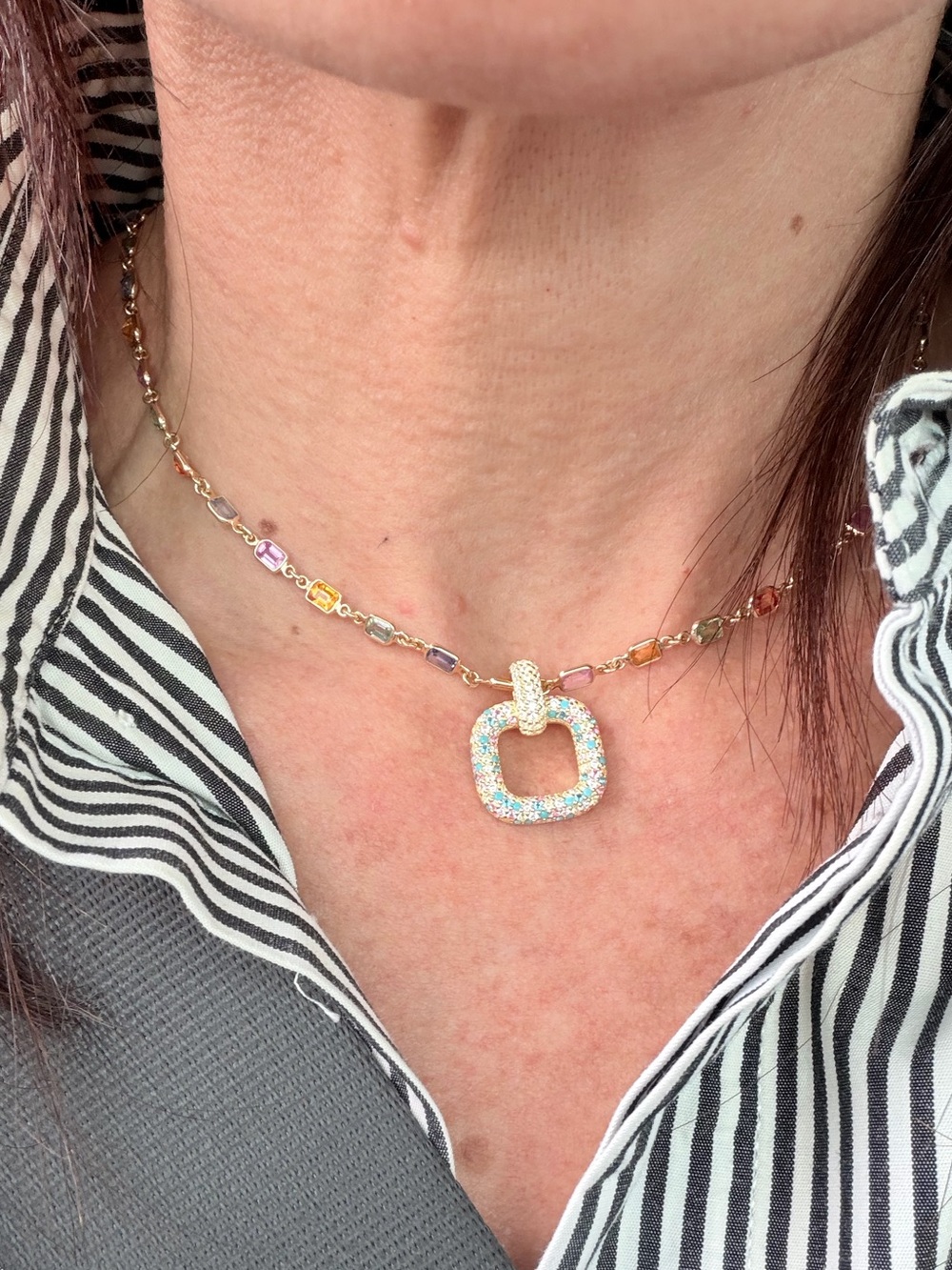 925 Gold Plated CZ Pavee Turquoise, Pink, & Teal Pendant